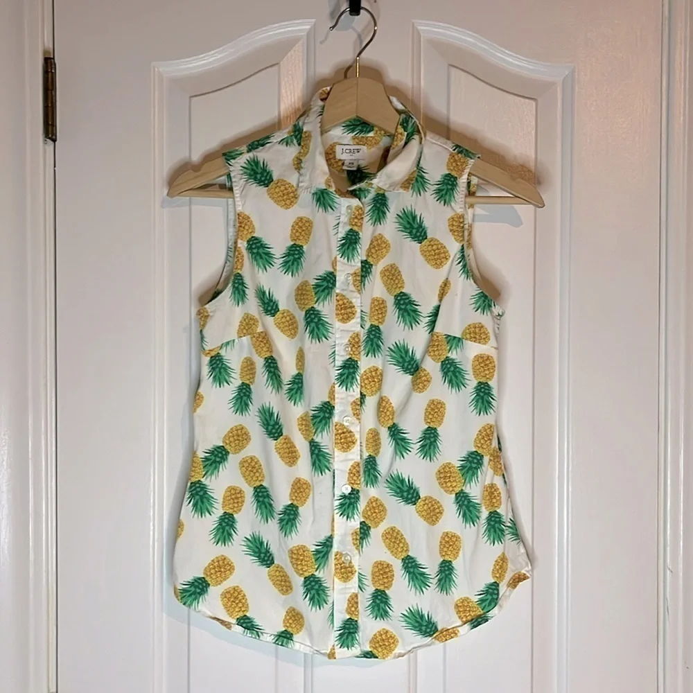 J.Crew | Sleeveless Pineapple Cotton Poplin Shirt Signature Fit XS Summer Spring